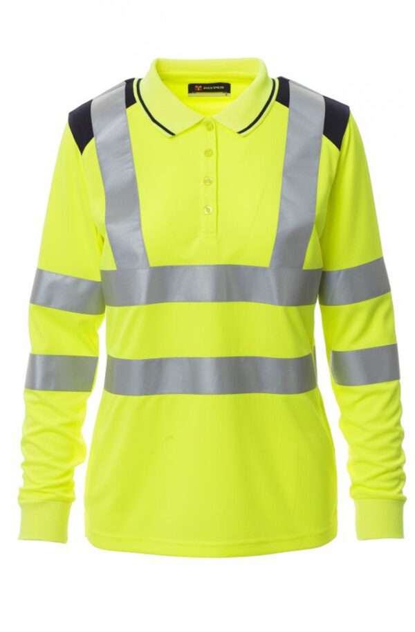 Polo de alta visibilidad para mujer, con bandas reflectantes.