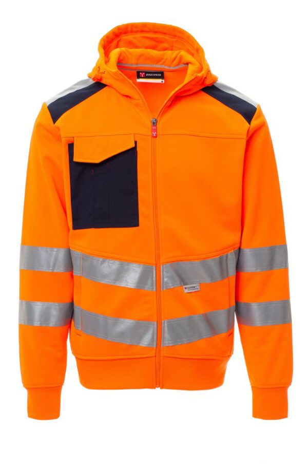 Sudadera de alta visibilidad para hombre, con capucha y bandas reflectantes.