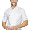 Chaqueta de cocinero Isacco Belfast, manga corta, corte slim fit, 1 bolsillo con botón a presión, ideal para chefs y cocineros.