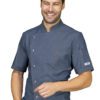 Chaqueta de cocinero Isacco Belfast, manga corta, corte slim fit, 1 bolsillo con botón a presión, ideal para chefs y cocineros.