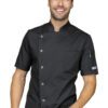 Chaqueta de cocinero Isacco Belfast, manga corta, corte slim fit, 1 bolsillo con botón a presión, ideal para chefs y cocineros.