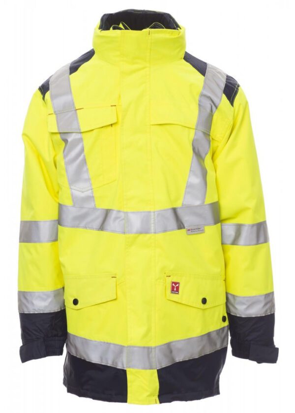 Descubre la versatilidad y seguridad en la parka bicolor 4 en 1 HISAFE de PAYPER. Con características innovadoras, como su capucha extraíble, múltiples bolsillos y costuras termoselladas, esta chaqueta redefine la alta visibilidad.