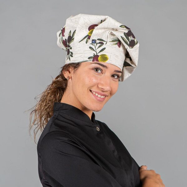 Gorro Chef Algodón con estampado olivas.