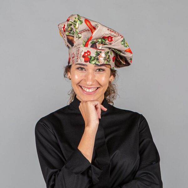 Gorro Chef Algodón con estampado vegetal.